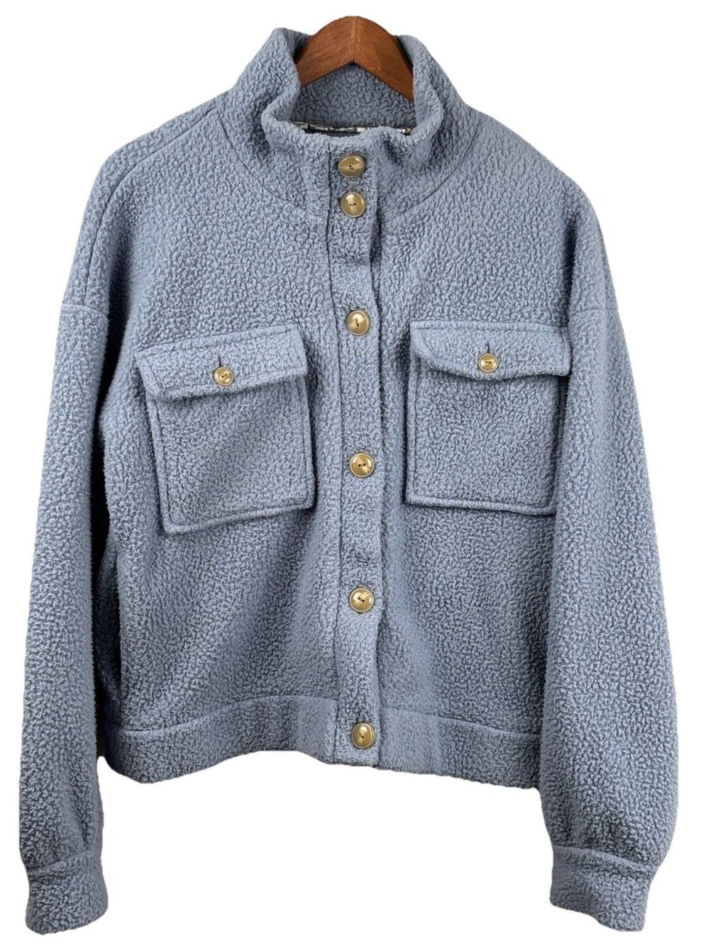 Anthropologie Daily Practice Women's Blue Fleece Bomber Jacket Small